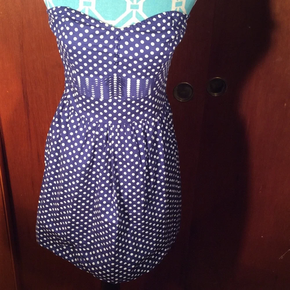 Bebop retro pin-up nautical blue white polka dots medium - Picture 1 of 4